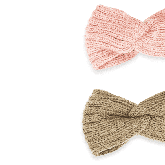 Knitted hairband with knot, brown and pink, duopack