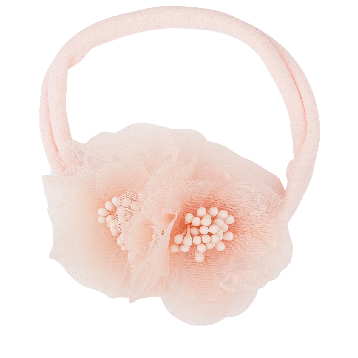 Baby hair band super elastic ribbon with twoflowers, soft pink