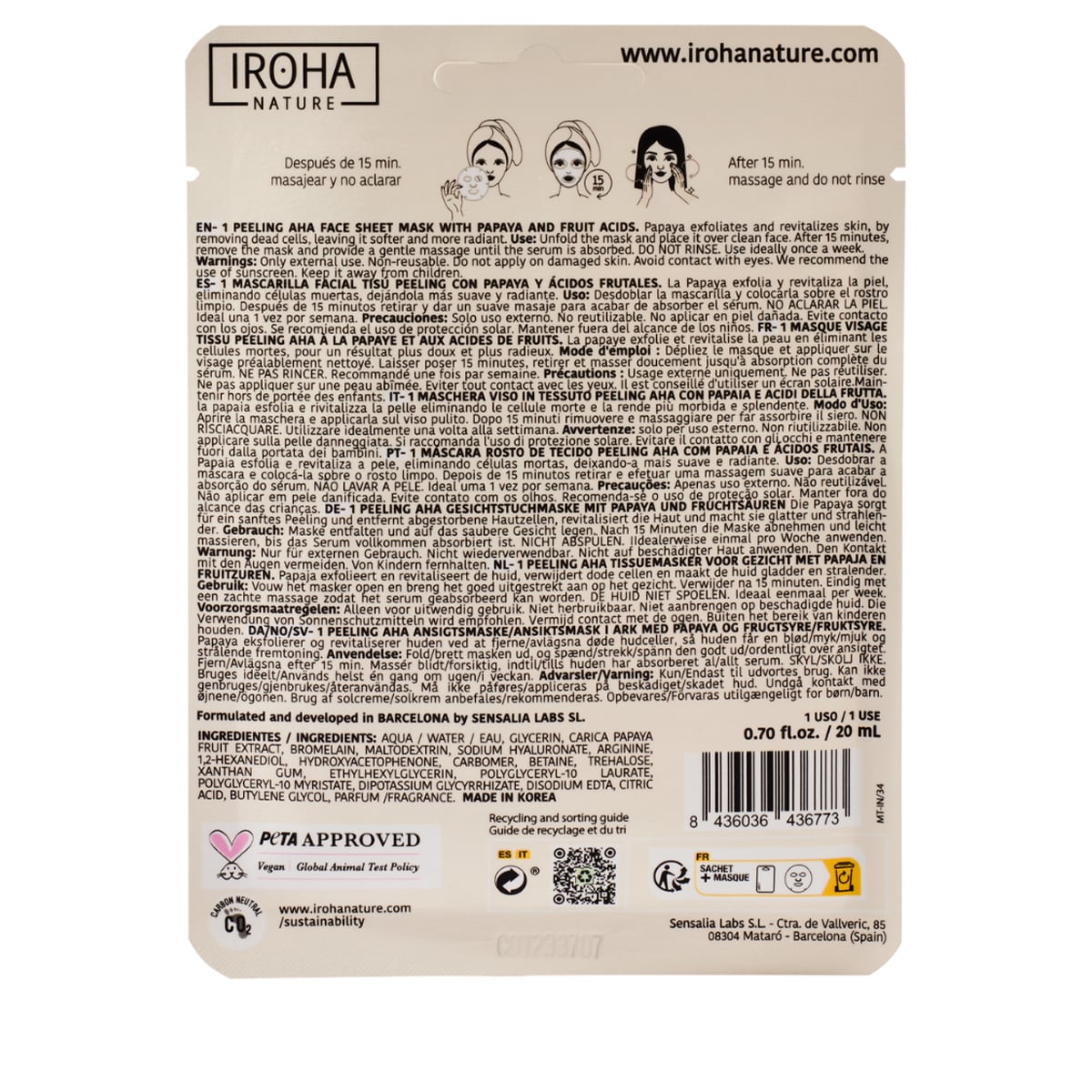 Peeling AHA Face Sheet Mask Papaya + AHA