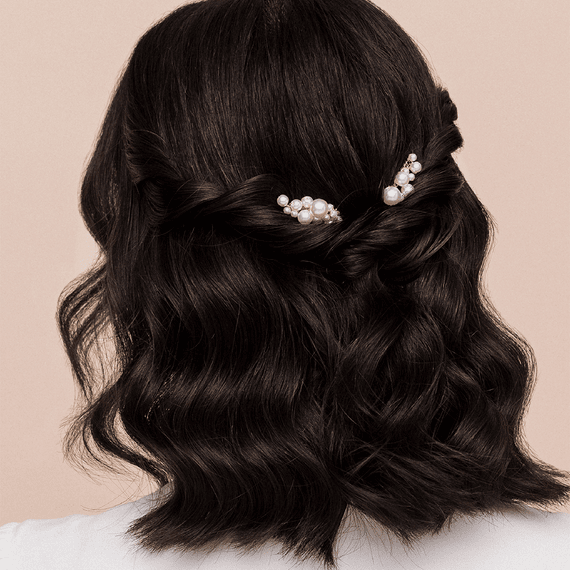Petits peignes à cheveux avec perles, coloris doré, lot de 2