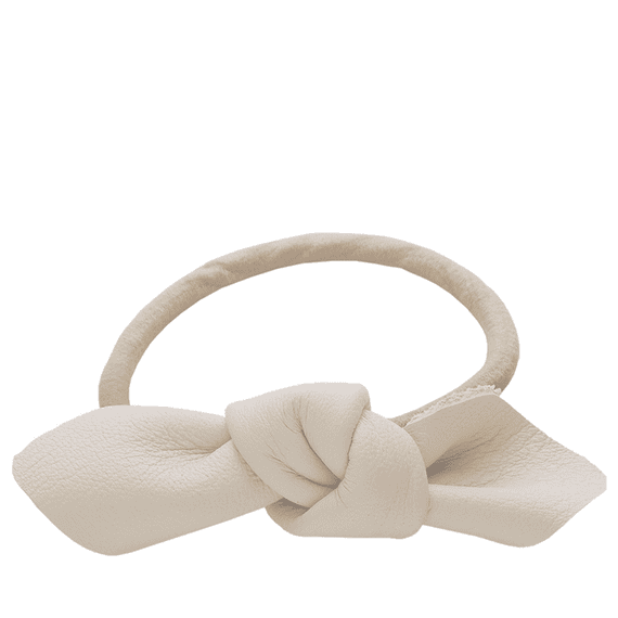 Leather Bow Small Hair Tie Cream