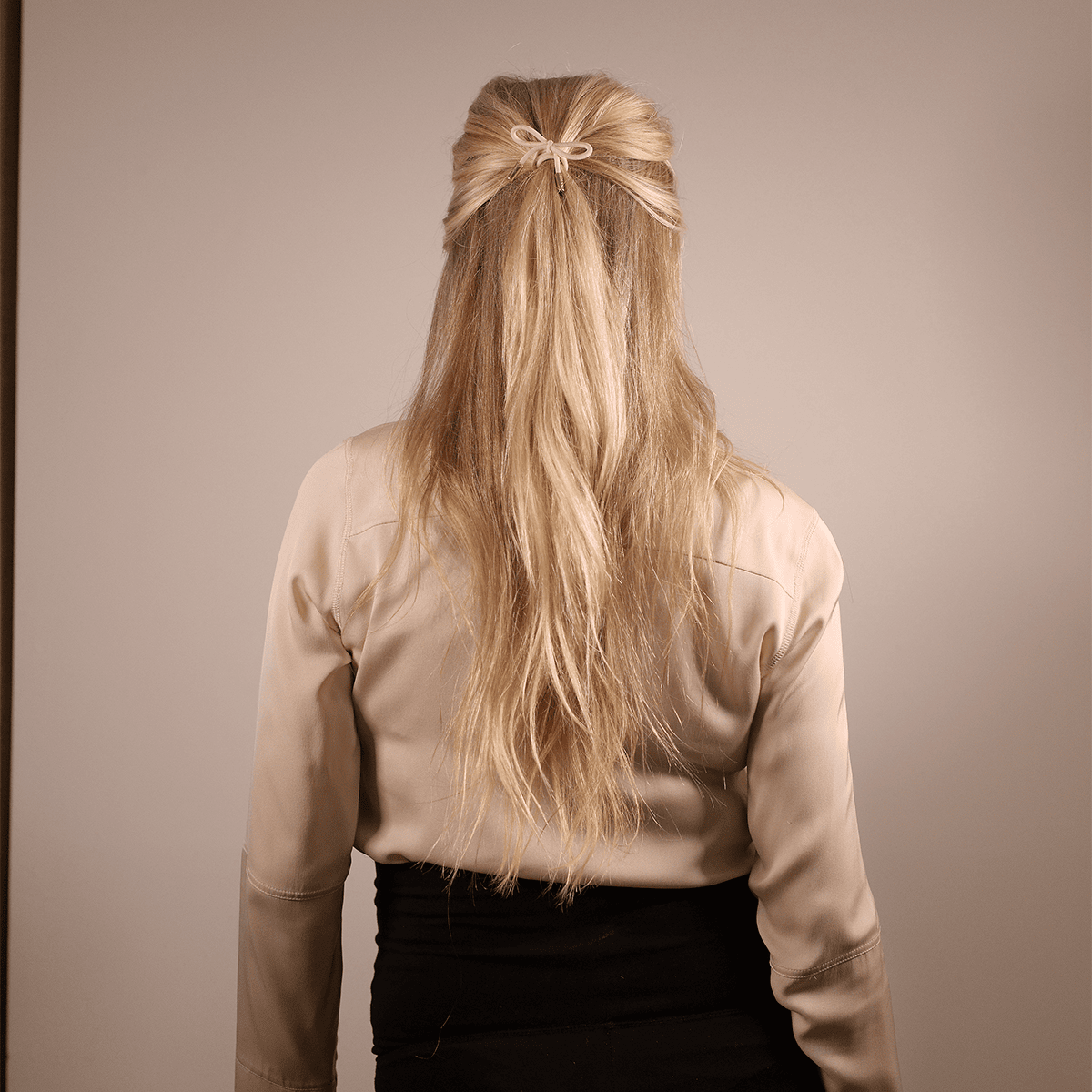 Hair Tie Bow Metal Plain Cream