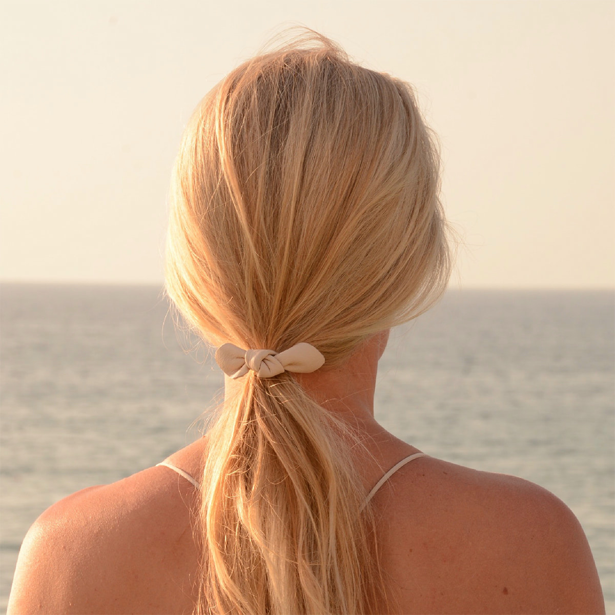 Leather Bow Small Hair Tie Cream