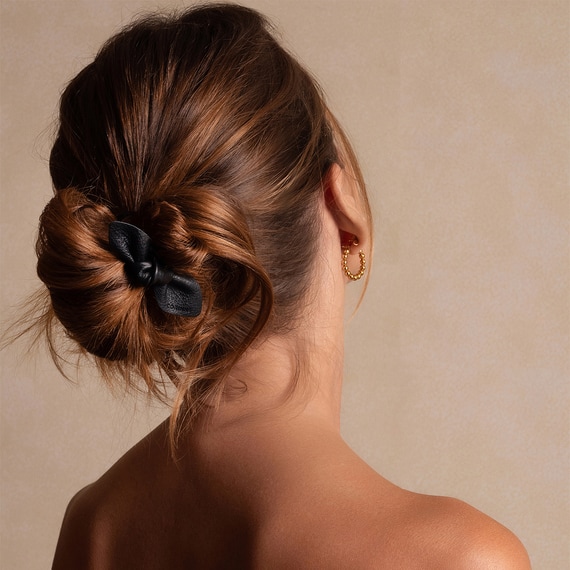 Leather Bow Small Hair Tie Black