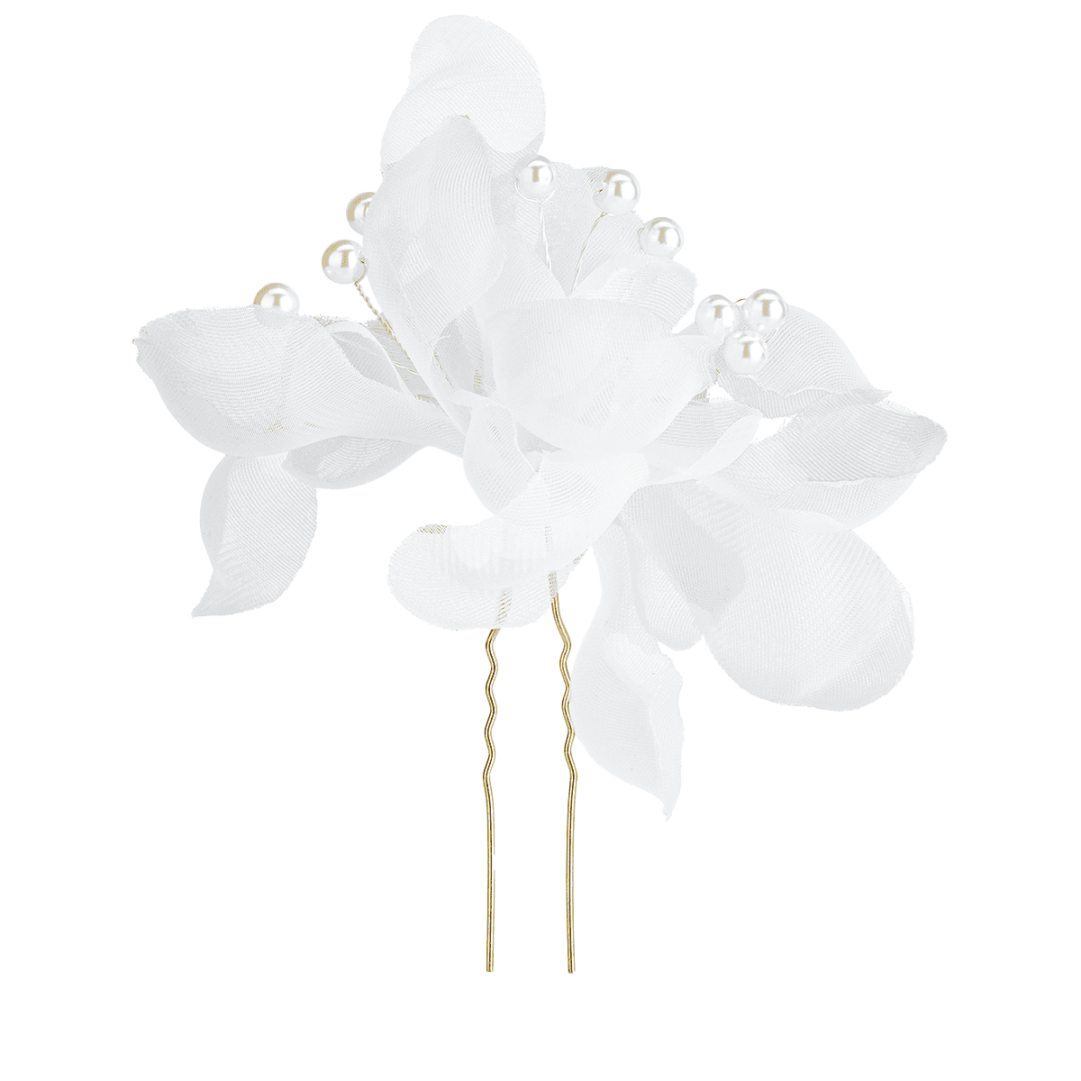 Forcina per capelli con fiori di tulle e perle, bianco, 2 pezzi
