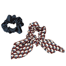 Scrunchie bedruckt mit Schlaufe und uni, braun, blau, Duopack