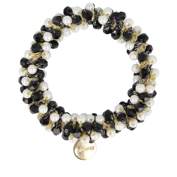 Hair tie with black and white pearls