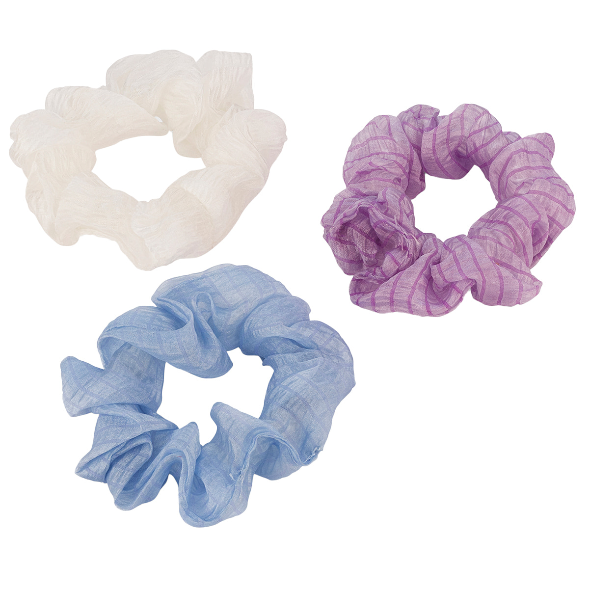 Transparent scrunchie with twisted elastic, 7 cm diameter, 3 pieces