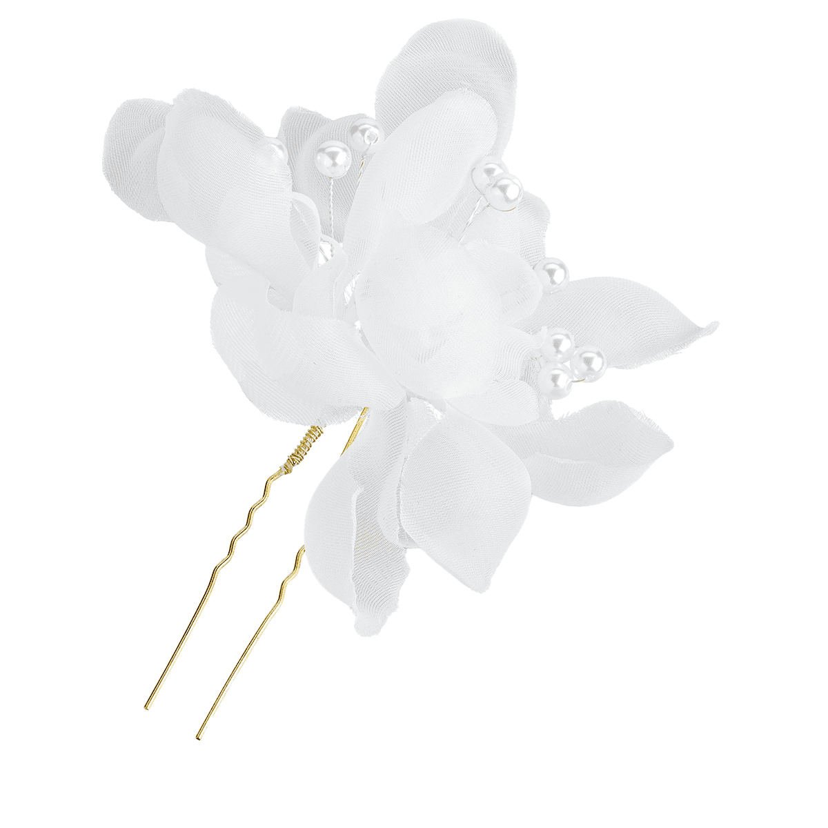 Forcina per capelli con fiori di tulle e perle, bianco, 2 pezzi