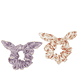 Scrunchie with ribbon for children, printed and glossy material, 5 cm diameter, 2 pieces