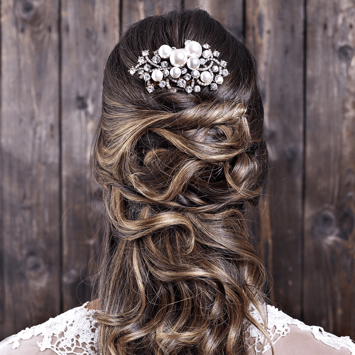 Hair comb vintage style with pearls and strass