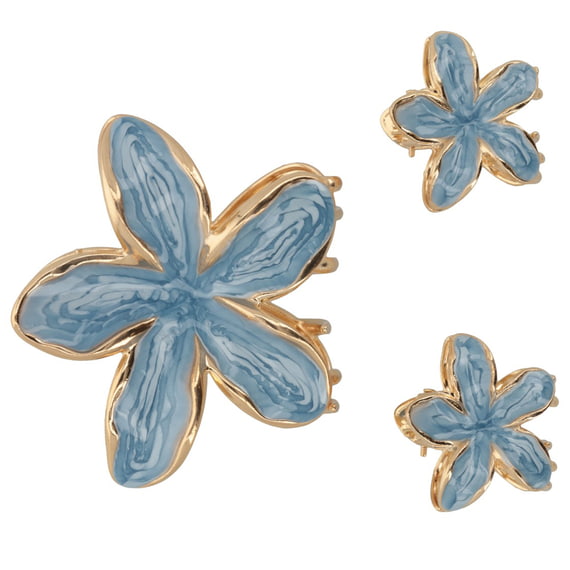 Set De Pinces Fleur Dorées Avec Finition Nacrée - Bleu Clair
