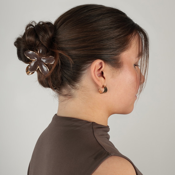 Set De Pinces Fleur Dorées Avec Finition Nacrée - Brune