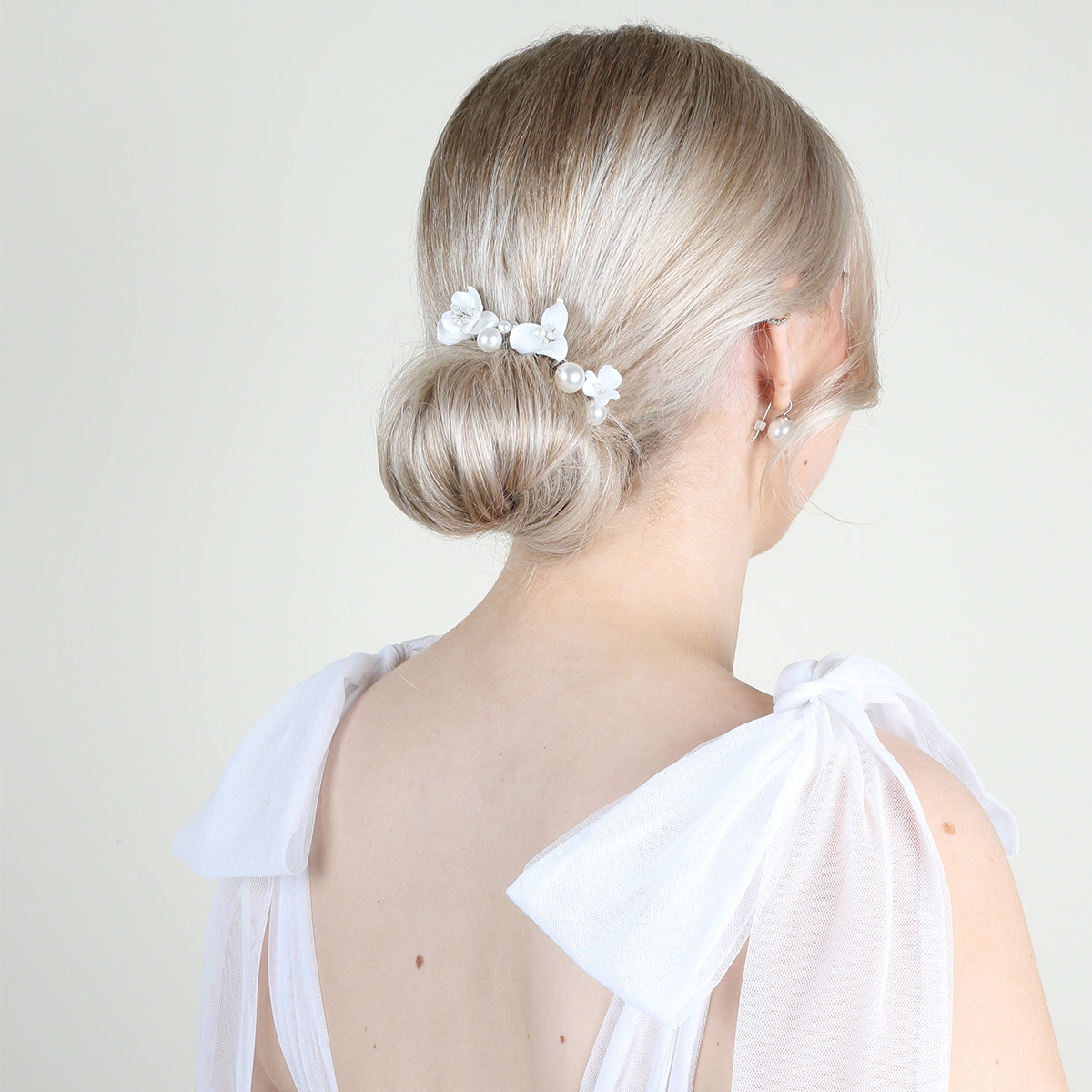 Épingles À Cheveux Avec Fleurs En Céramique & Perles - Argenté