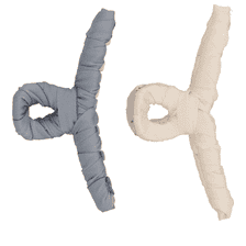 Fabric-Covered Hair Clip - Cream & Blue-Grey