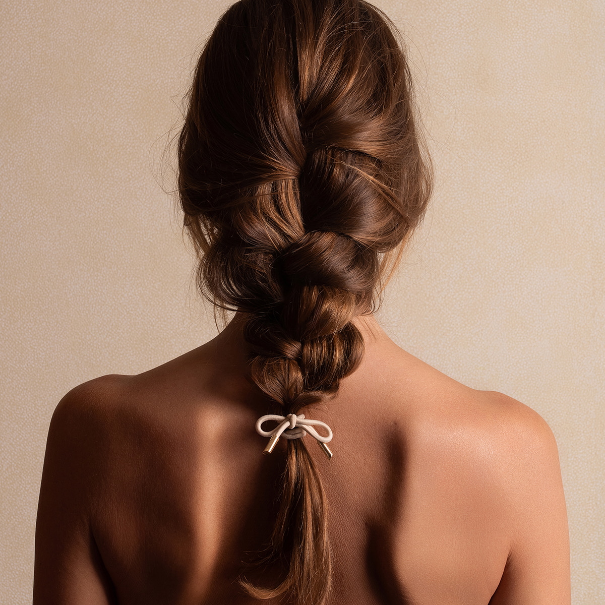 Hair Tie Bow Metal Plain Cream