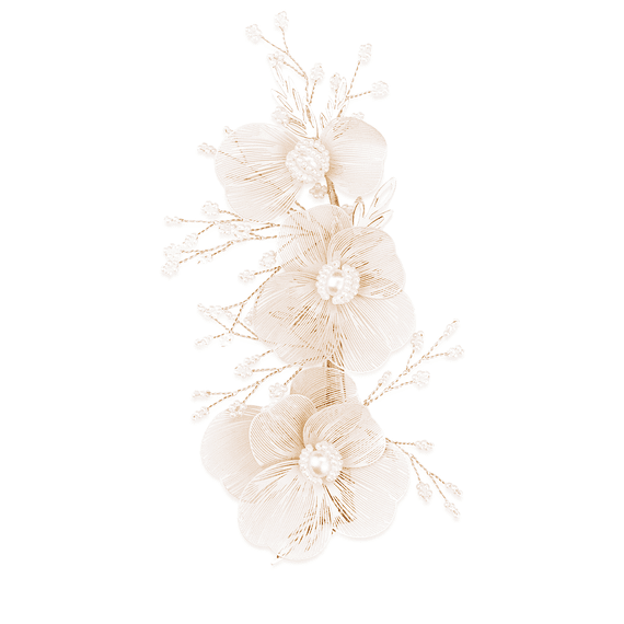 Hair clip with delicate leaves and pearls, white