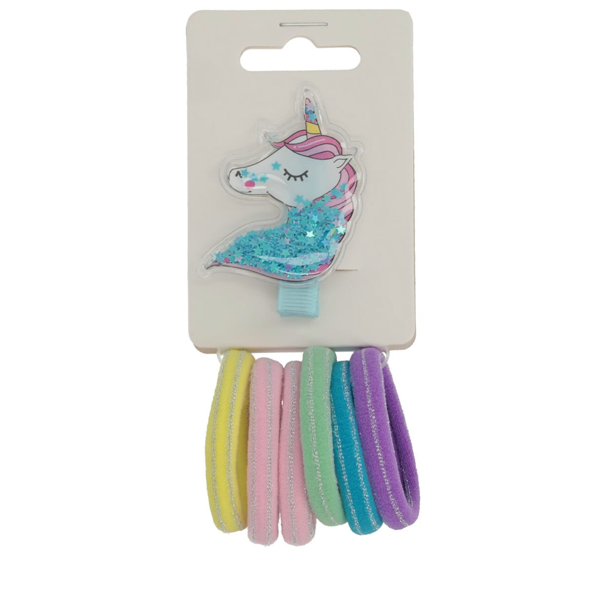 Einhorn Beakclip mit Haargummis – Blau