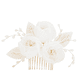 Hair comb in delicate gold with fabric flowers and beaded leaves