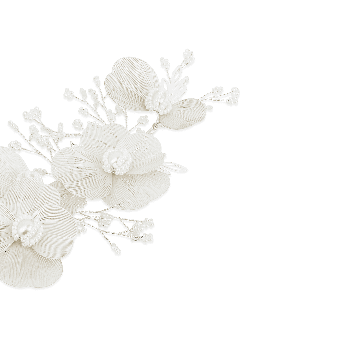 Hair clip with delicate leaves and pearls, white