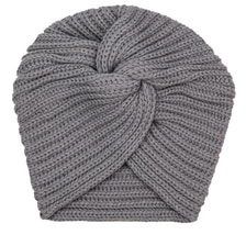 Knitted turban cap, grey
