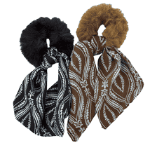 Fake Fur Scrunchie with Satin Bow - brown and black