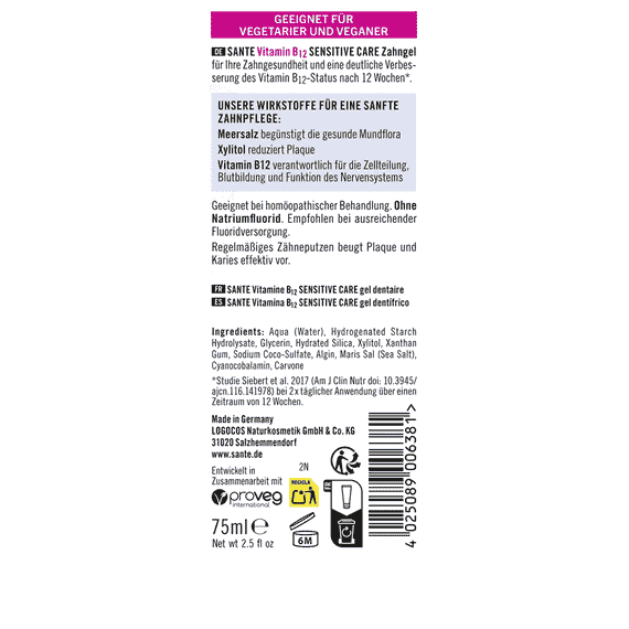 Gel dentifrice Vitamin B12 Sensitive Care