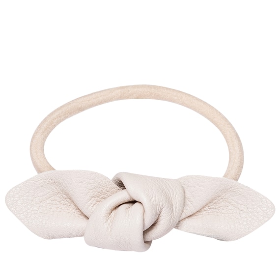 Leather Bow Small Hair Tie Cream