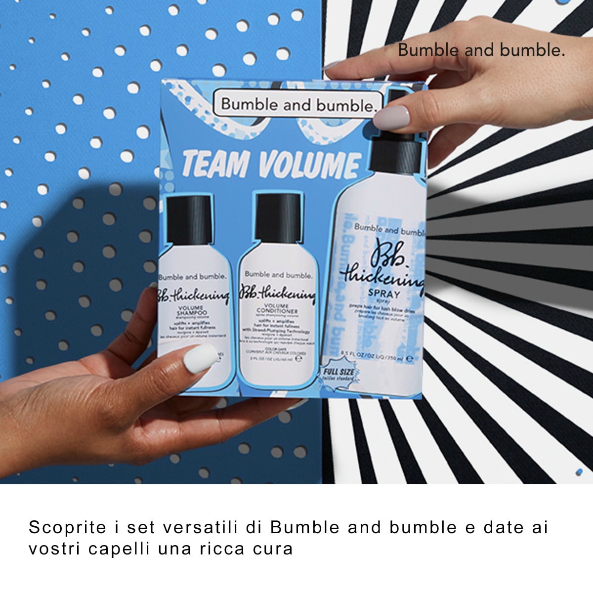 Le mani tengono Bumble e bumble. Set