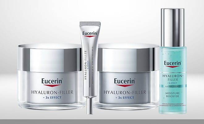 four eucerin anit-aging products HYALURON-FILLER + 3x EFFECT